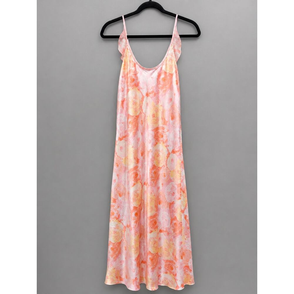 Oscar de la Renta Pink Label Floral Ruffle Maxi Dress Slip Gown Medium - Picture 4 of 4